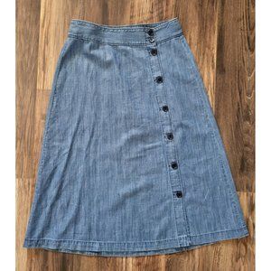 Womens J Crew Blue Chambray Lyocell Midi Skirt Button Detail Size 0